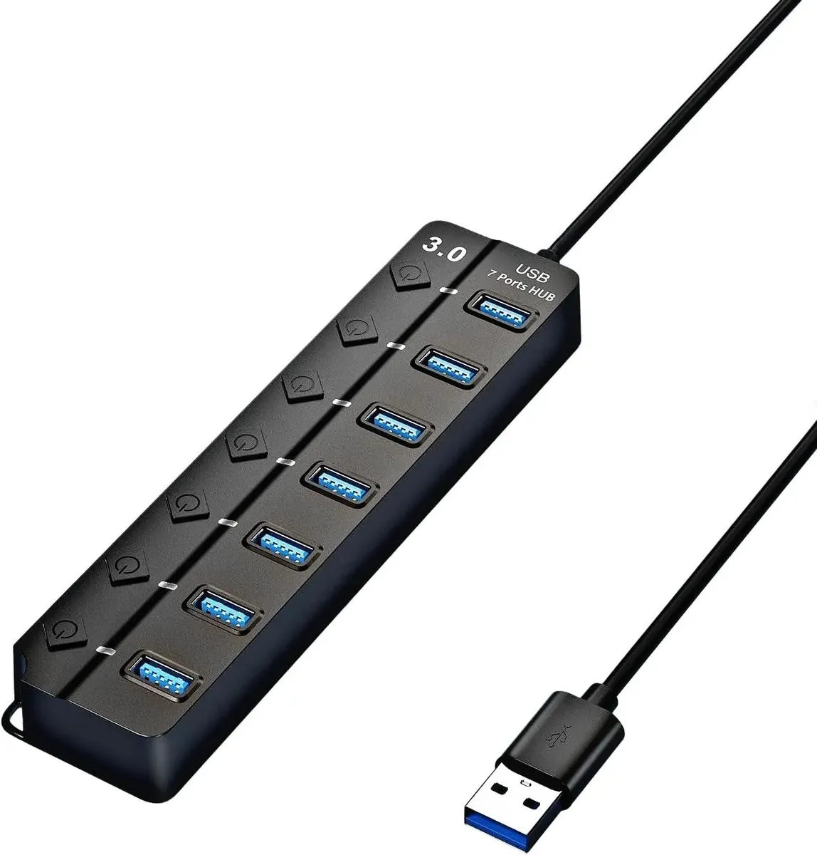 Hub Usb 3.0 7 Portas Entradas Alta Velocidade 5gbps Com Led E Botões Individuais Plug And Play Compatível Com Notebook Pc Tv Console Impressora Mouse E Teclado Pen Drive Cooler Premium Eletric Teck - Imagem 4