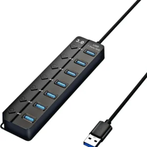 Hub Usb 3.0 7 Portas Entradas Alta Velocidade 5gbps Com Led E Botões Individuais Plug And Play Compatível Com Notebook Pc Tv Console Impressora Mouse E Teclado Pen Drive Cooler Premium Eletric Teck