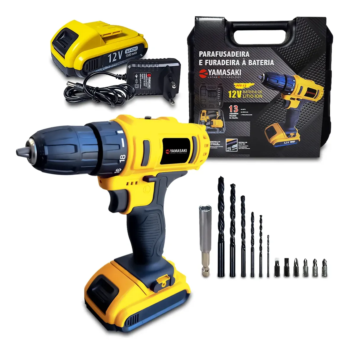 Parafusadeira Furadeira 12v Com Kit De Acessórios + Maleta