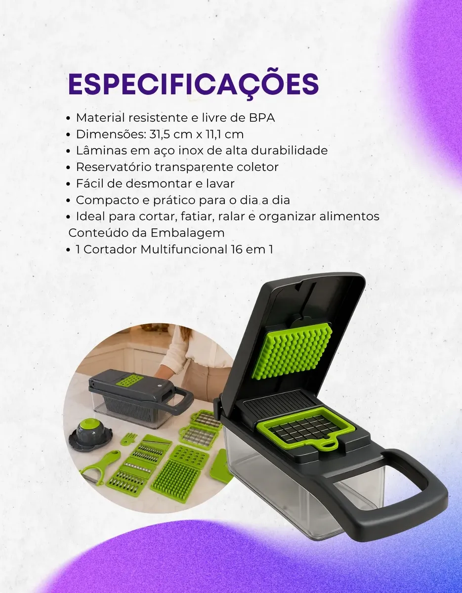 Cortador de Legumes Profissional 16 em 1 | Fatiador e Ralador Multifuncional - Imagem 6