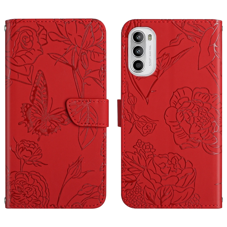 Capa Moto G82 Flip Borboleta Vermelho
