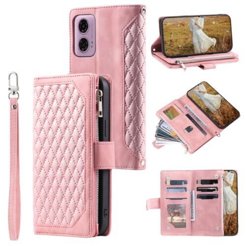 Capa Motorola Moto G85 5G - Flip com Zíper e Cordinha Rosa